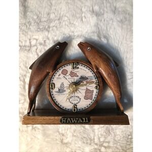 Dolphin Clock with Hawaiian Island Map WORKS Impact 2000 Hawaiian Wood